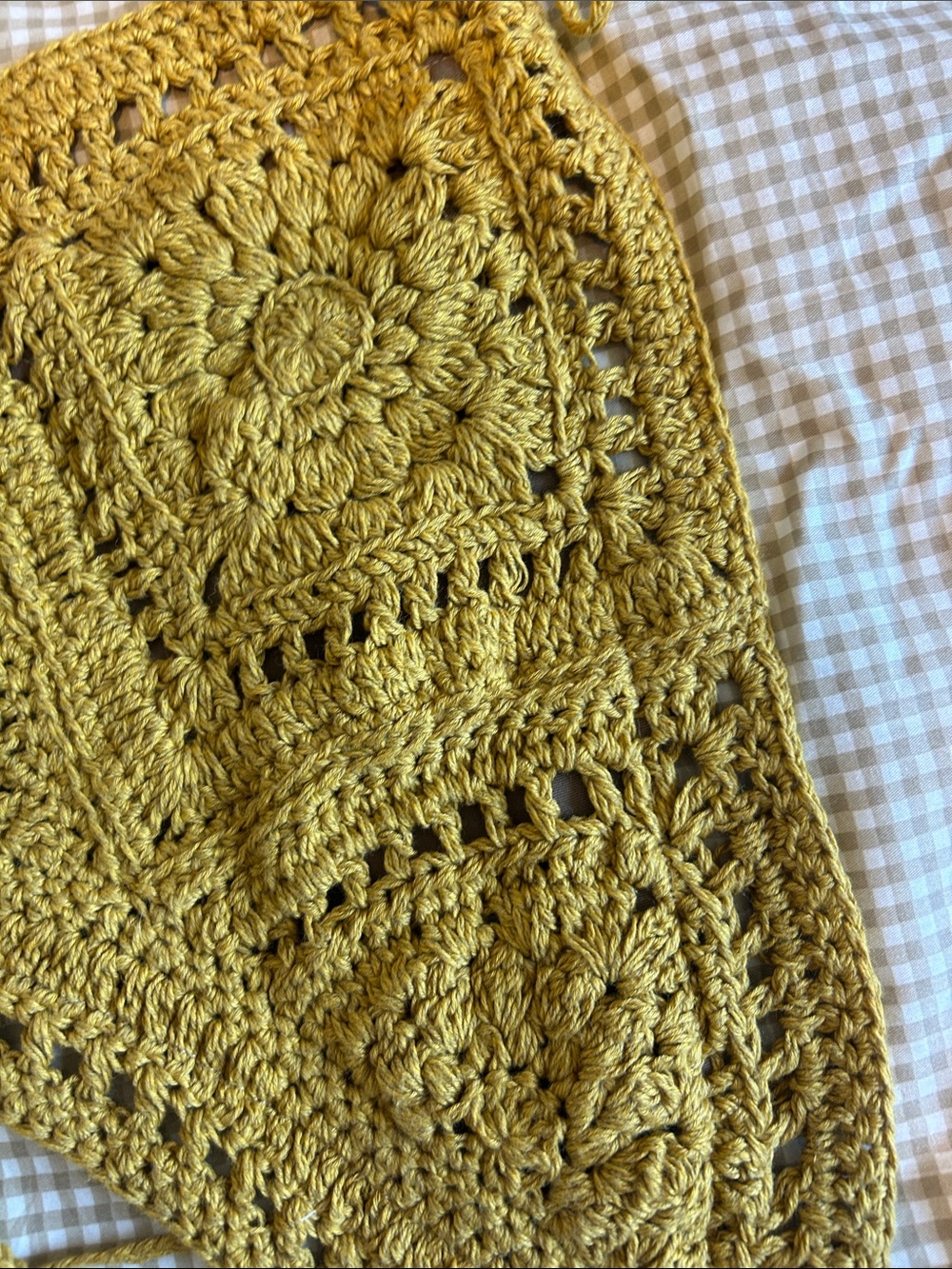 Handmade Crochet Triangle Halter Top - Mustard Yellow, Cotton
